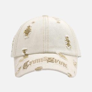 Concert Outfit Distressed Letter Embroidery Baseball Cap
