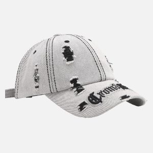 Concert Outfit Distressed Letter Embroidery Baseball Cap