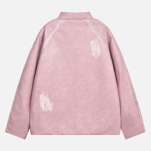 Concert Outfit Distressed Letter Embroidery Motorcycle PU Leather Jacket