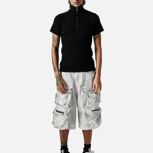 Concert Outfit Distressed Multi-Pocket Cargo Shorts