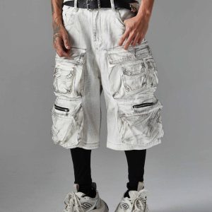 Concert Outfit Distressed Multi-Pocket Cargo Shorts