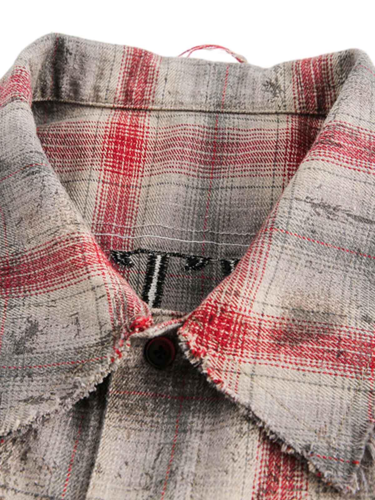 Concert Outfit Distressed Patch Plaid Short-Sleeve Shirt Concert Outfit Distressed Patch Plaid Short-Sleeve Shirt