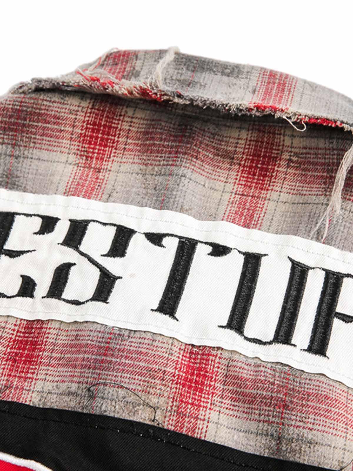 Concert Outfit Distressed Patch Plaid Short-Sleeve Shirt Concert Outfit Distressed Patch Plaid Short-Sleeve Shirt