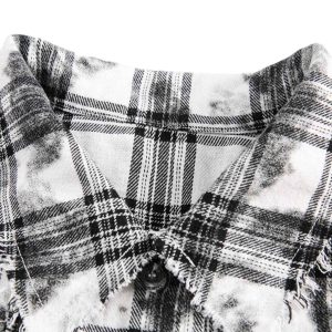 Concert Outfit Distressed Plaid Lace Short-Sleeve Shirt