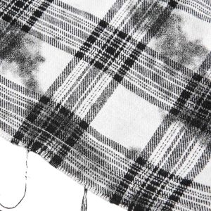 Concert Outfit Distressed Plaid Lace Short-Sleeve Shirt