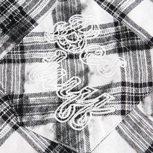 Concert Outfit Distressed Plaid Lace Short-Sleeve Shirt