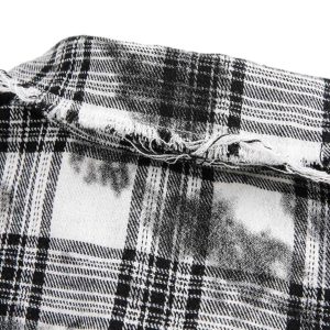 Concert Outfit Distressed Plaid Lace Short-Sleeve Shirt