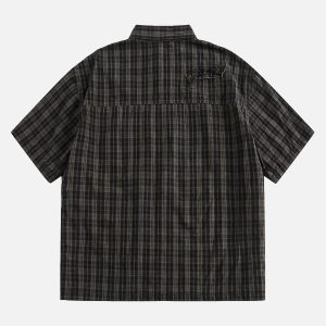 Concert Outfit Distressed Plaid Short-Sleeve Shirt
