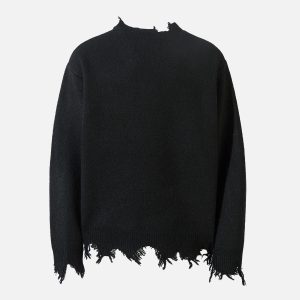 Concert Outfit Distressed Quarter Zip Sweater