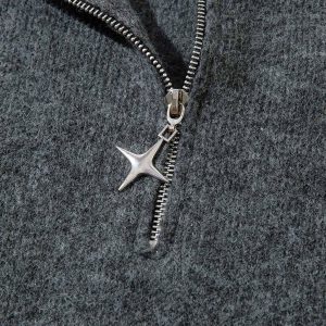 Concert Outfit Distressed Quarter Zip Sweater