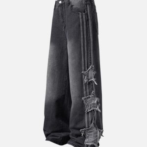 Concert Outfit Distressed Raw Edge Baggy Jeans