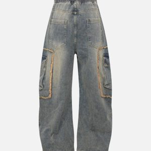 Concert Outfit Distressed Raw Edge Cargo Drawstring Barrel Jeans
