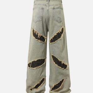 Concert Outfit Distressed Raw Edge Patch Jeans