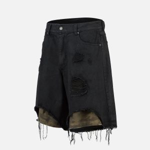 Concert Outfit Distressed Ripped Black Denim Shorts