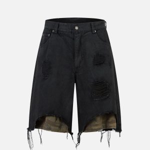 Concert Outfit Distressed Ripped Black Denim Shorts