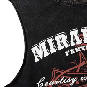Concert Outfit Distressed Ripped Graphic Cross Print Vest