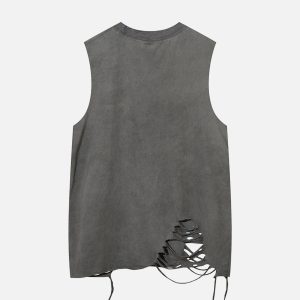 Concert Outfit Distressed Ripped Graphic Cross Print Vest