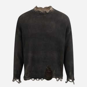 Concert Outfit Distressed Ripped Two-Piece Oversized Pullover Sweater