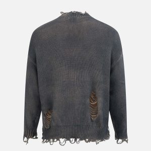 Concert Outfit Distressed Ripped Two-Piece Oversized Pullover Sweater