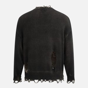 Concert Outfit Distressed Ripped Two-Piece Oversized Pullover Sweater