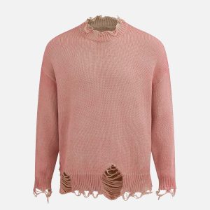 Concert Outfit Distressed Ripped Two-Piece Oversized Pullover Sweater