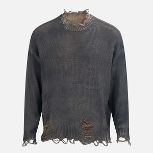 Concert Outfit Distressed Ripped Two-Piece Oversized Pullover Sweater