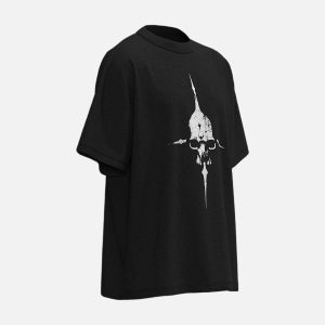 Concert Outfit Distressed Skull Cross Graphic T-Shirt