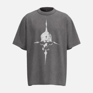 Concert Outfit Distressed Skull Cross Graphic T-Shirt