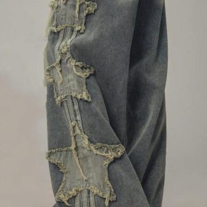 Concert Outfit Distressed Star Patch Jeans