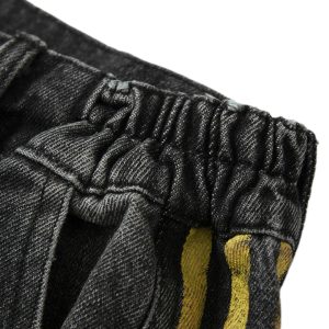 Concert Outfit Distressed Striped Side Chain Patchwork Ripped Straight Jeans