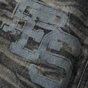 Concert Outfit Distressed Striped Side Chain Patchwork Ripped Straight Jeans