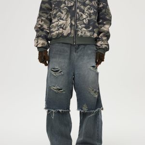 Concert Outfit Distressed Two Layer Baggy Jeans