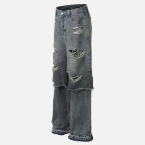 Concert Outfit Distressed Two Layer Baggy Jeans