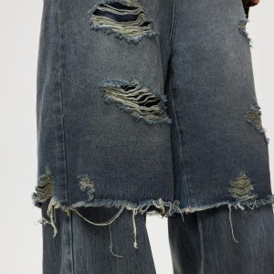 Concert Outfit Distressed Two Layer Baggy Jeans