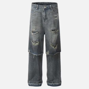 Concert Outfit Distressed Two Layer Baggy Jeans