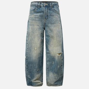 Concert Outfit Distressed Washed Barrel Jeans