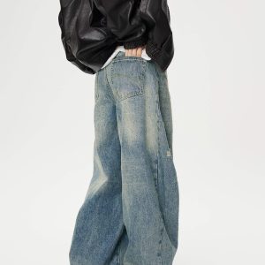 Concert Outfit Distressed Washed Barrel Jeans