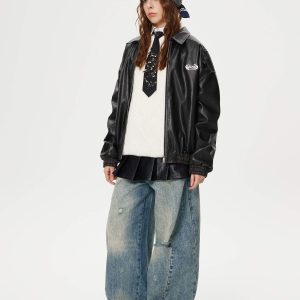 Concert Outfit Distressed Washed Barrel Jeans