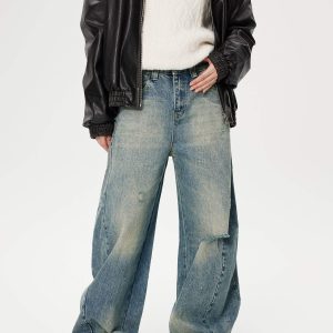 Concert Outfit Distressed Washed Barrel Jeans
