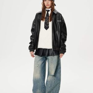 Concert Outfit Distressed Washed Barrel Jeans