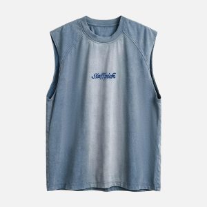 Concert Outfit Distressed Washed Embroidered Gradient Vest
