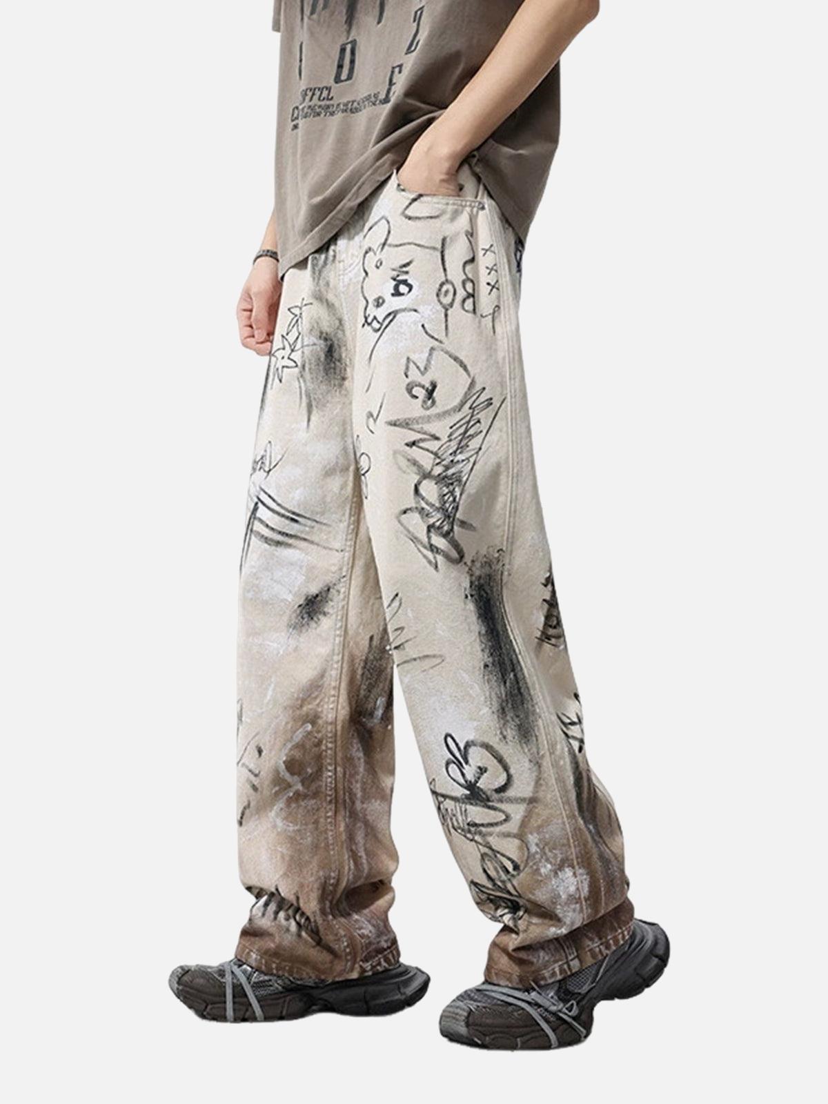 Concert Outfit Distressed Washed Graffiti Baggy Jeans Concert Outfit Distressed Washed Graffiti Baggy Jeans