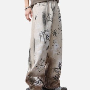 Concert Outfit Distressed Washed Graffiti Baggy Jeans