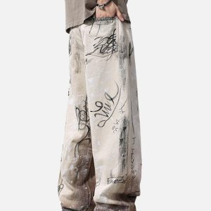 Concert Outfit Distressed Washed Graffiti Baggy Jeans