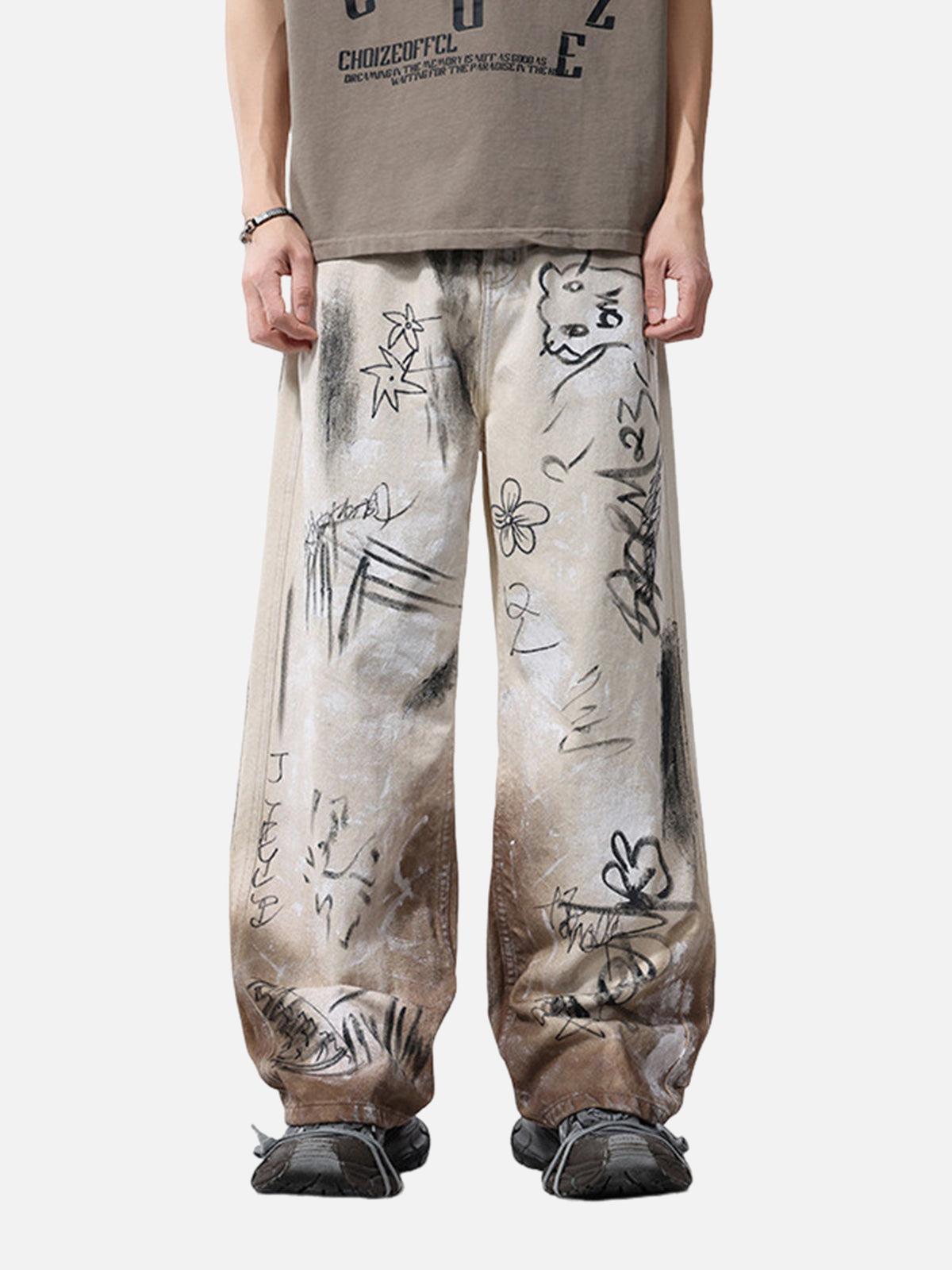 Concert Outfit Distressed Washed Graffiti Baggy Jeans Concert Outfit Distressed Washed Graffiti Baggy Jeans