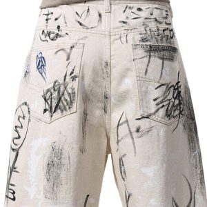 Concert Outfit Distressed Washed Graffiti Baggy Jeans