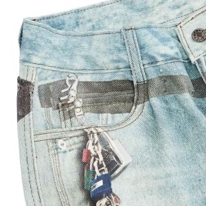 Concert Outfit Distressed Washed Ink-Splashed Chain Print Baggy Jeans