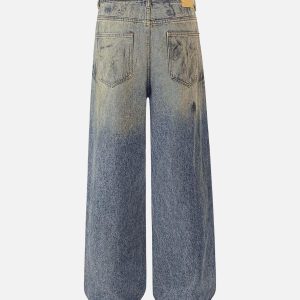 Concert Outfit Distressed Washed Ink Splashed Straight Jeans