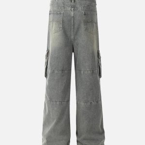 Concert Outfit Distressed Washed Multi-Pocket Cargo Jeans