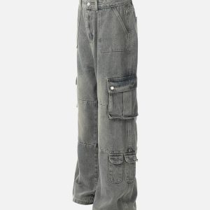 Concert Outfit Distressed Washed Multi-Pocket Cargo Jeans